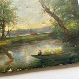 Oil painting on canvas landscape dated 1904