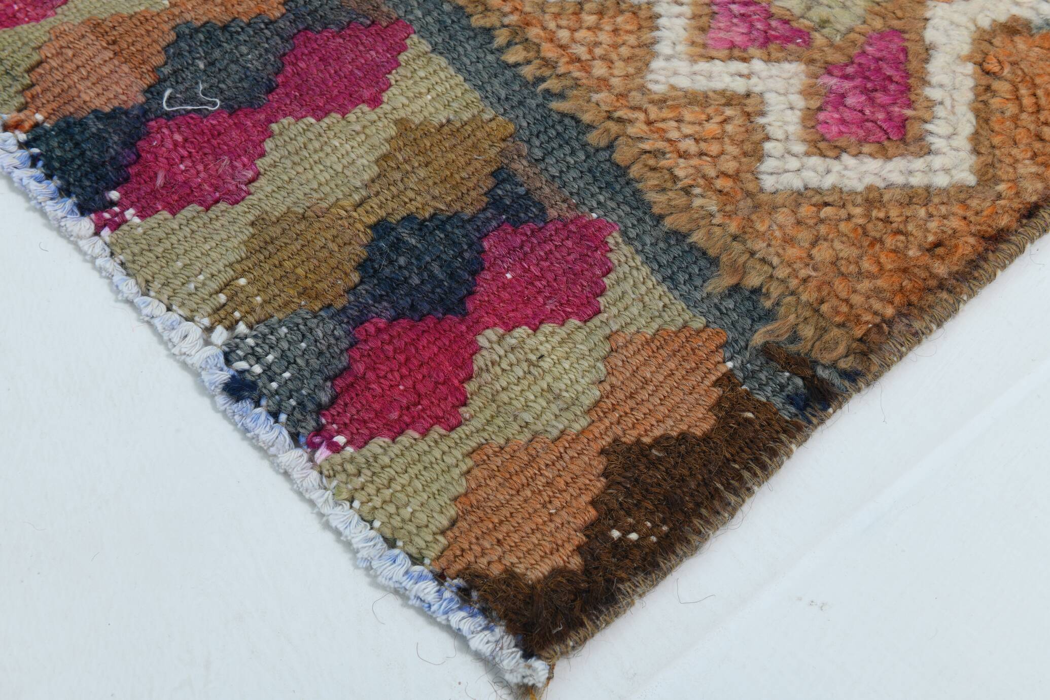 Pink Brown Modern Oushak Runner Rug, 75x352Cm