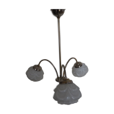 Suspension with 3 brass lights and a white glass globe from the 1950s-1960s.