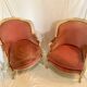 Pair of armchairs in wood and velvet, early 20th century