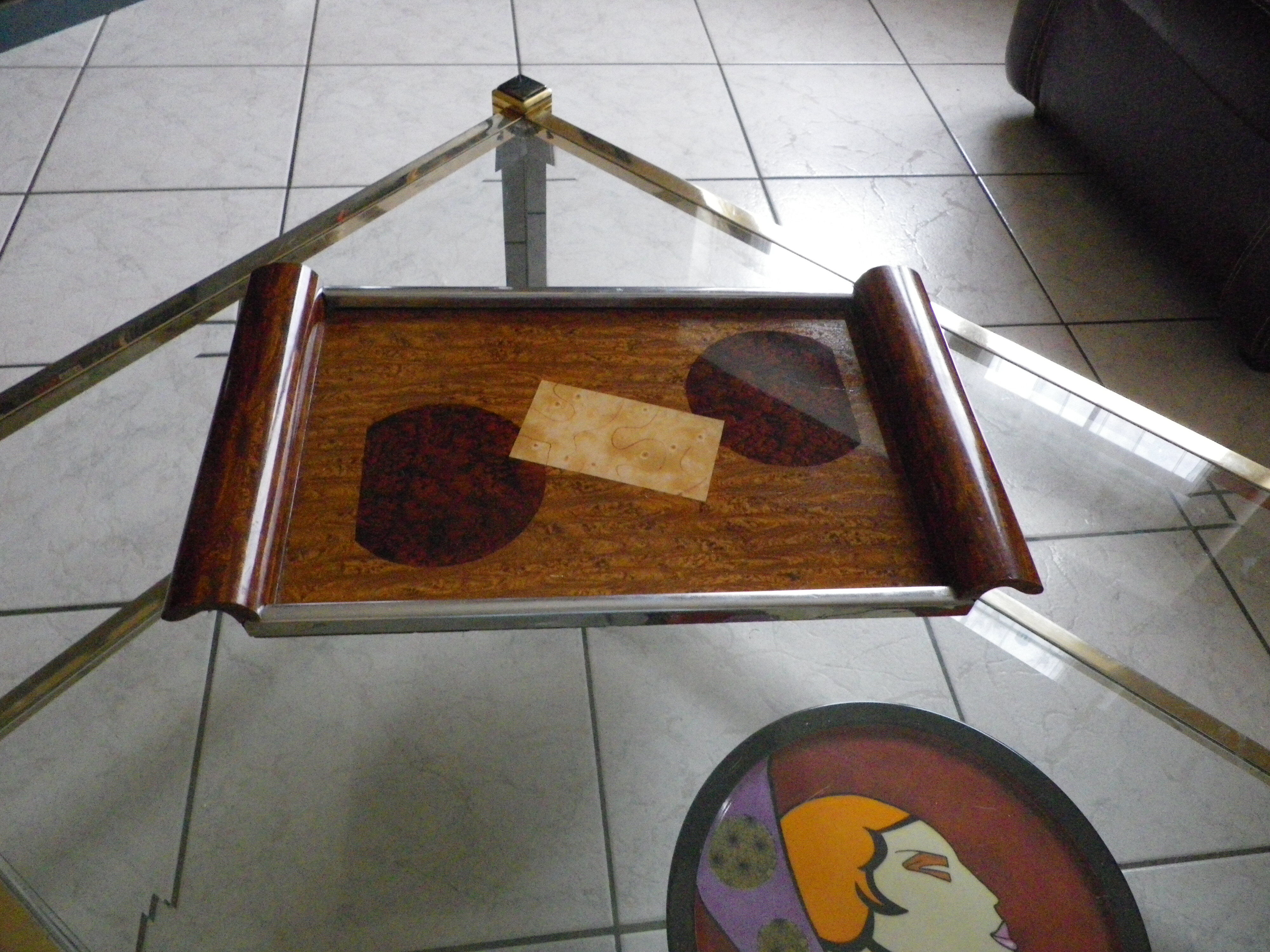Plateau, serving - Wood, glass, metal - about 1940