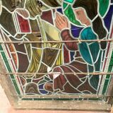 Stained glass panel representing a nineteenth century coronation