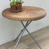 Rattan and lacquered metal folding table