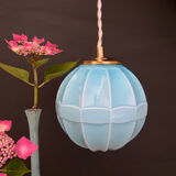 Vintage art deco globe pendant light in blue opaline