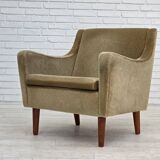 1970s, Danish armchair, original green furniture velour, teak wood legs.