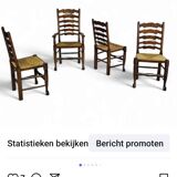 4 chaises à dossier échelle / 1 accoudoir / avec coussins en jonc