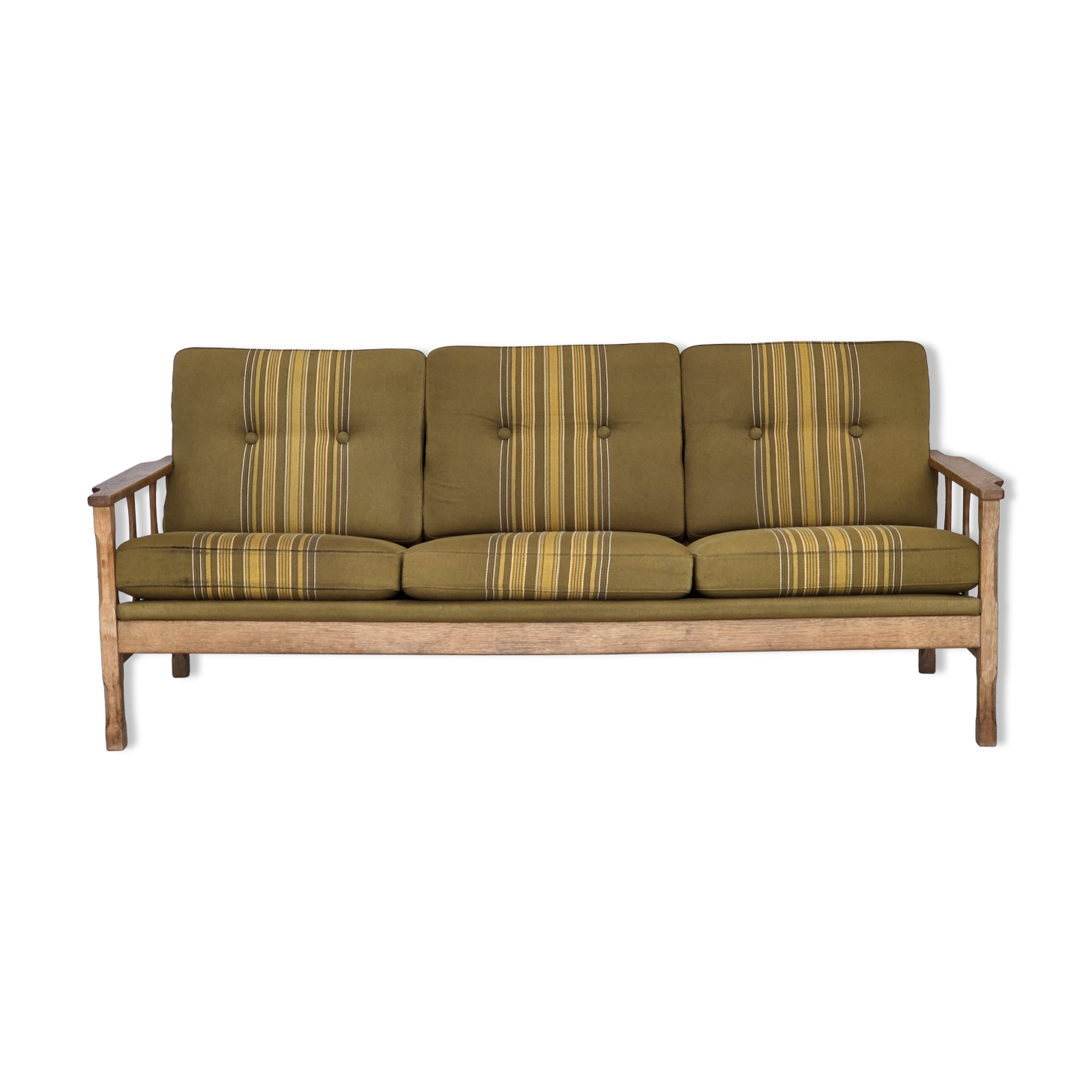 1970s, Danish 3-seater sofa, furniture wool, solid oak wood.