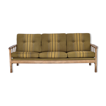 1970s, Danish 3-seater sofa, furniture wool, solid oak wood.