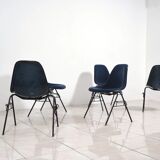 Set of 6 Eames Fiberglass DSX side chairs blue with velvet upholstery