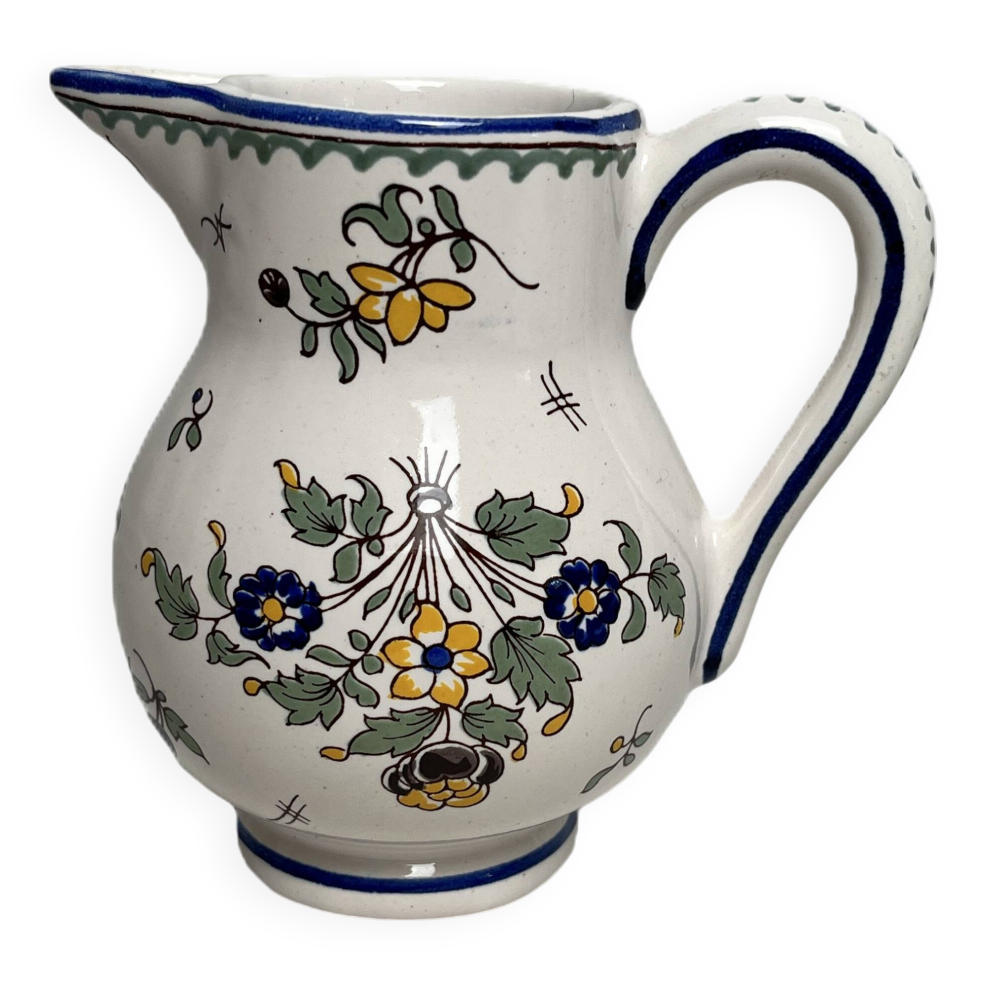 Pérouges, polychrome earthenware pitcher, 20th century