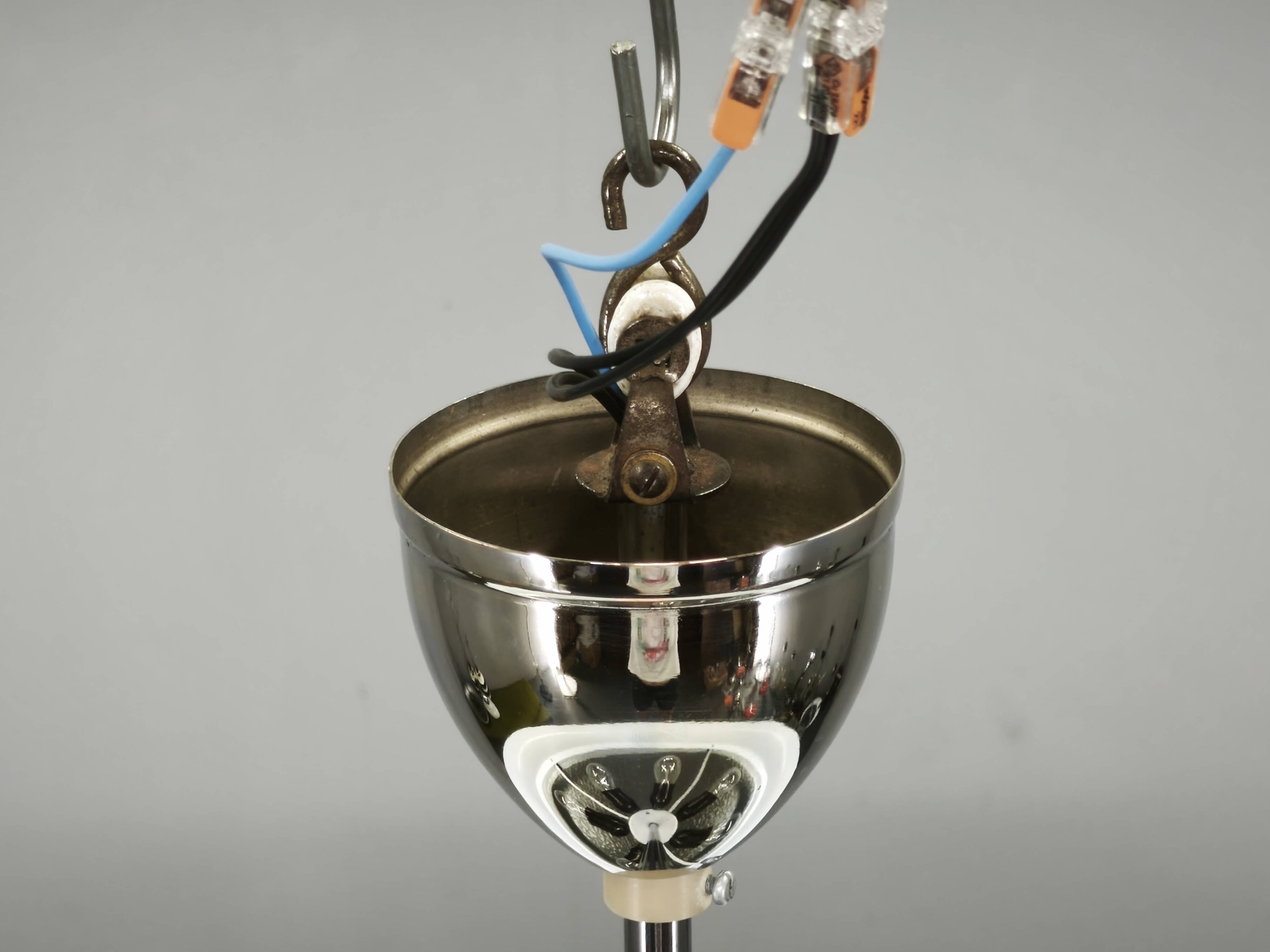 1930s Bauhaus UFO Chrome and Glass Pendant Light, Czechoslovakia