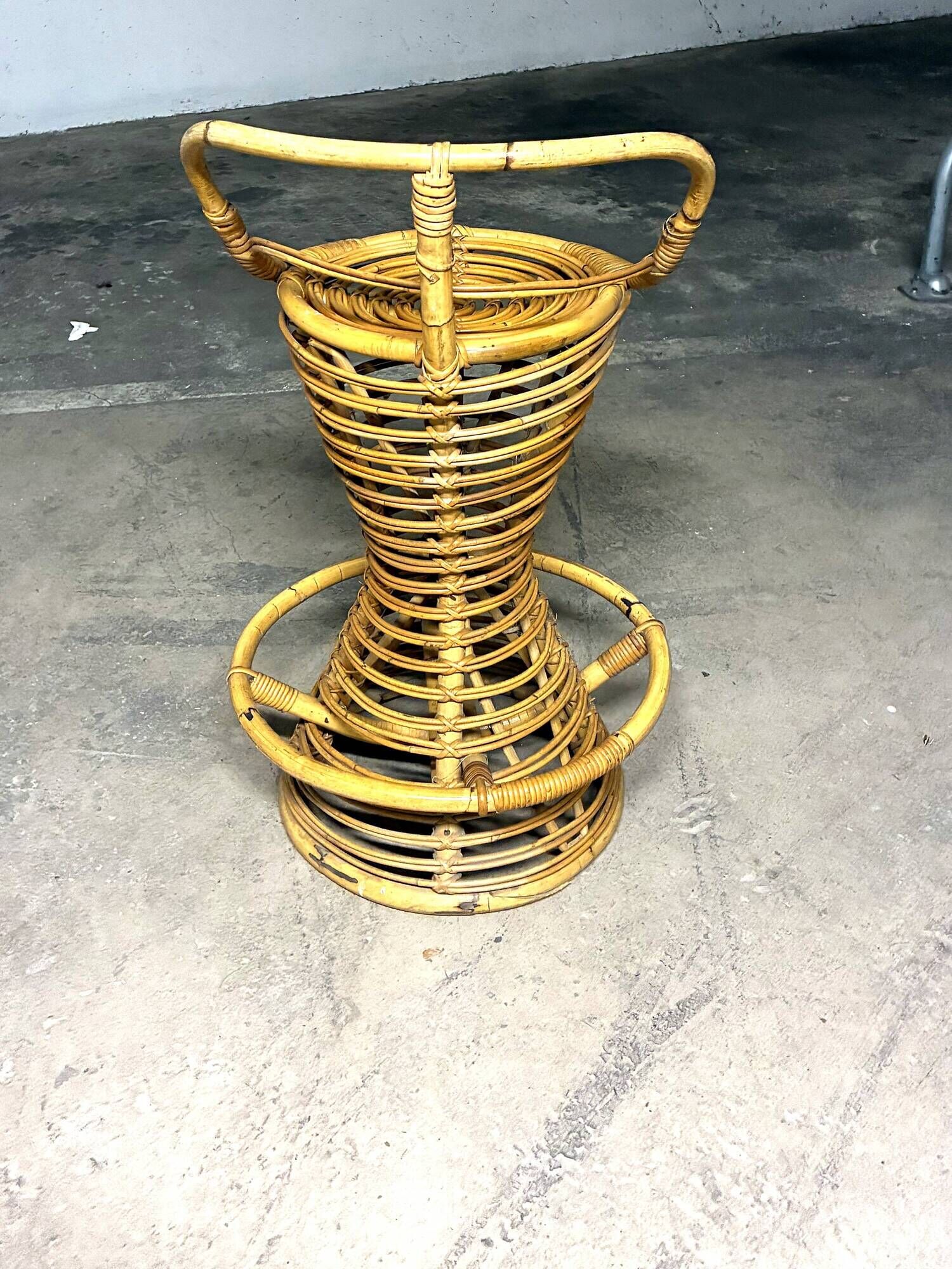 Bamboo and rattan stool in the style of Tito Agnoli.