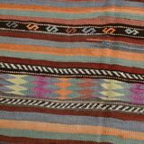 6x8 Ethnic Striped Green & Orange Kilim Rug, 176x230Cm