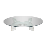 Trendy coffee table in glass and travertine