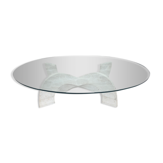 Trendy coffee table in glass and travertine