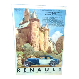 Renault plastification car color poster (brilliant) from period magazine 1930