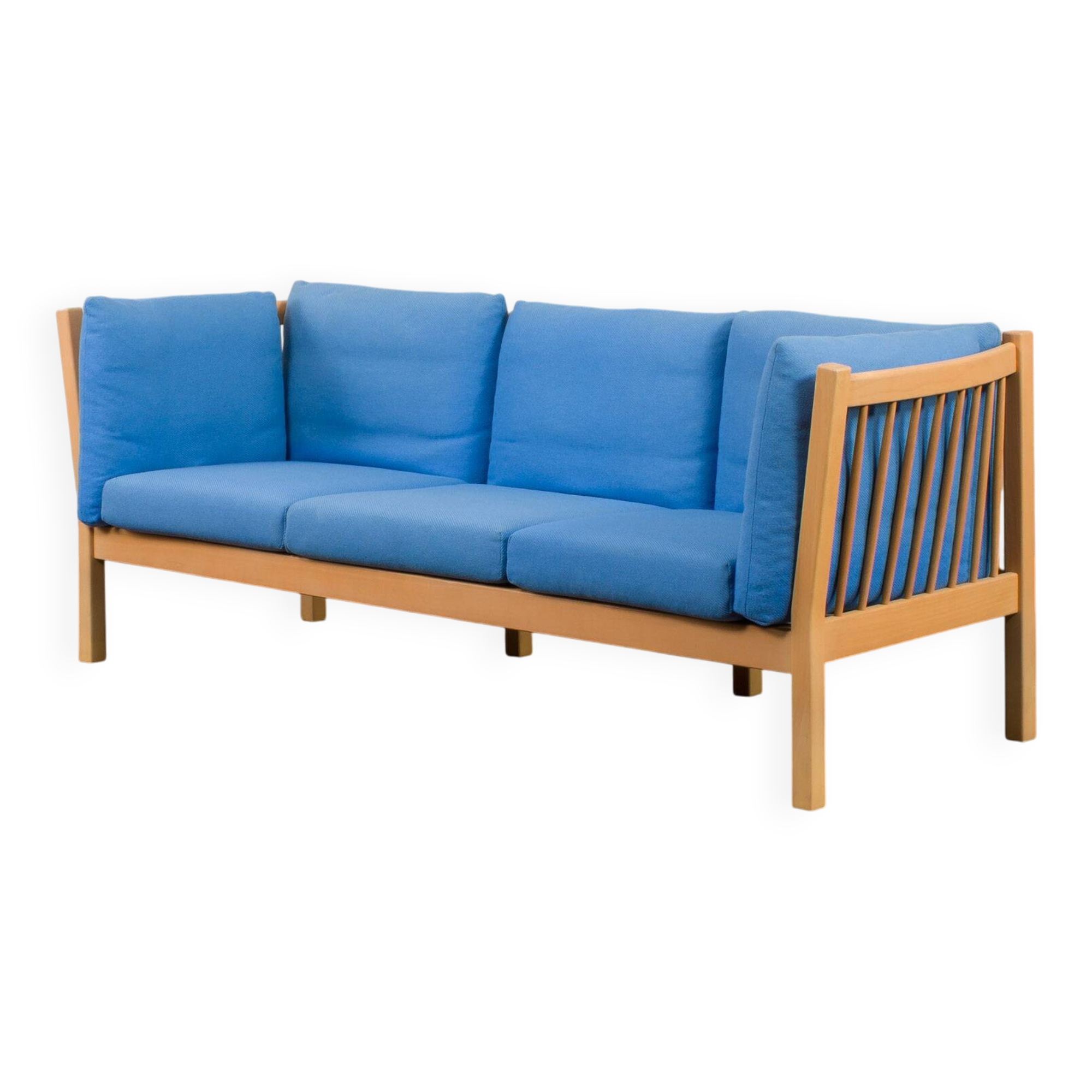 Danish mid century deep blue three seater sofa attr. to Stouby, 1980s.