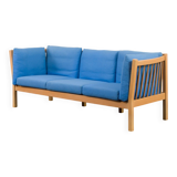 Danish mid century deep blue three seater sofa attr. to Stouby, 1980s.