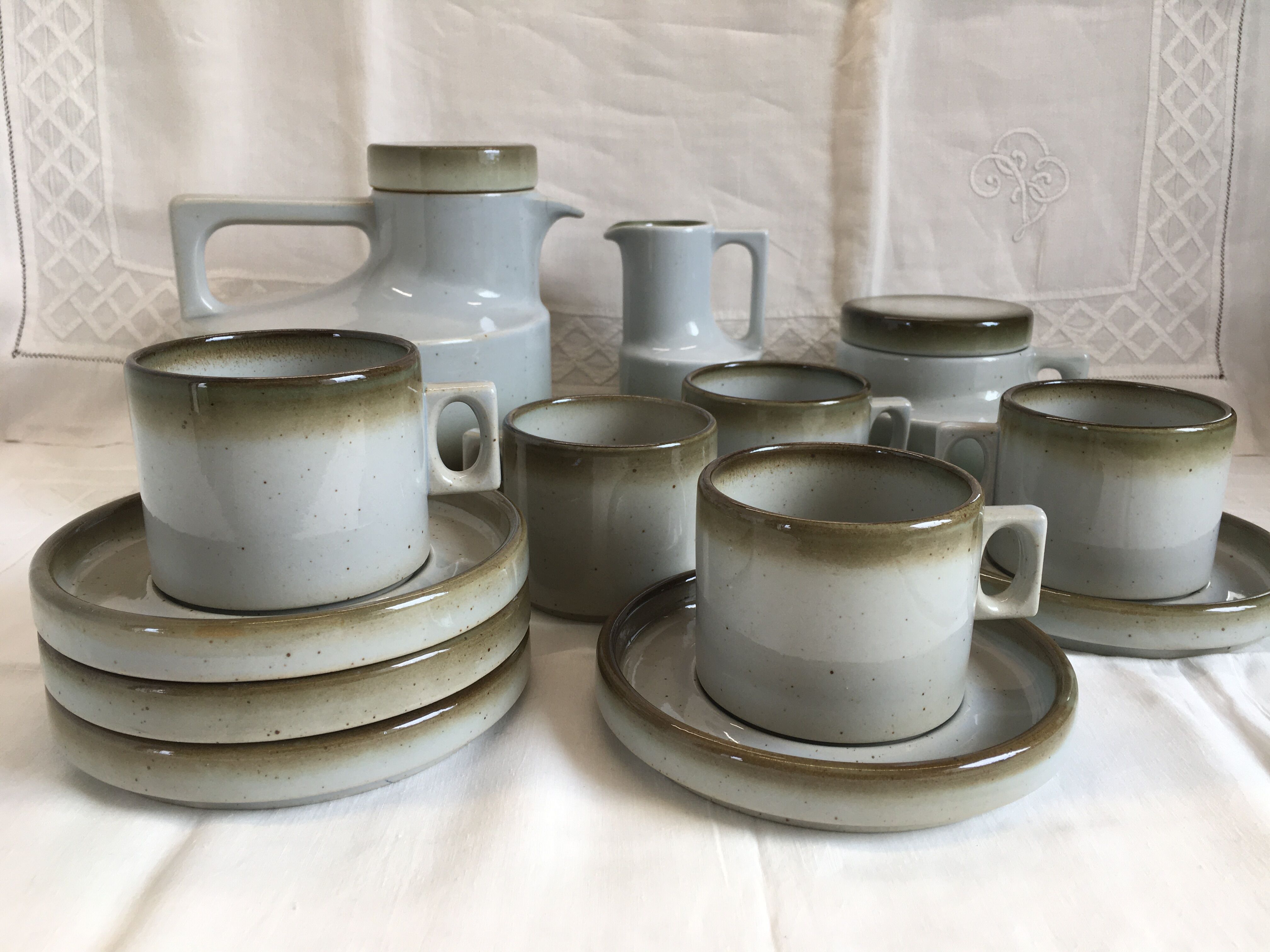 Rare coffee / tea service in Brenne sandstone "Grand Feu" - France 70s