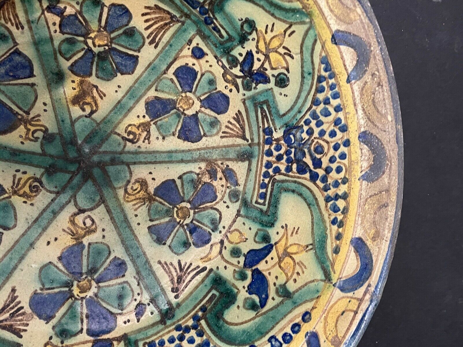 Large Dish Fez Morocco 19th 19th polychrome earthenware 35.3 cm