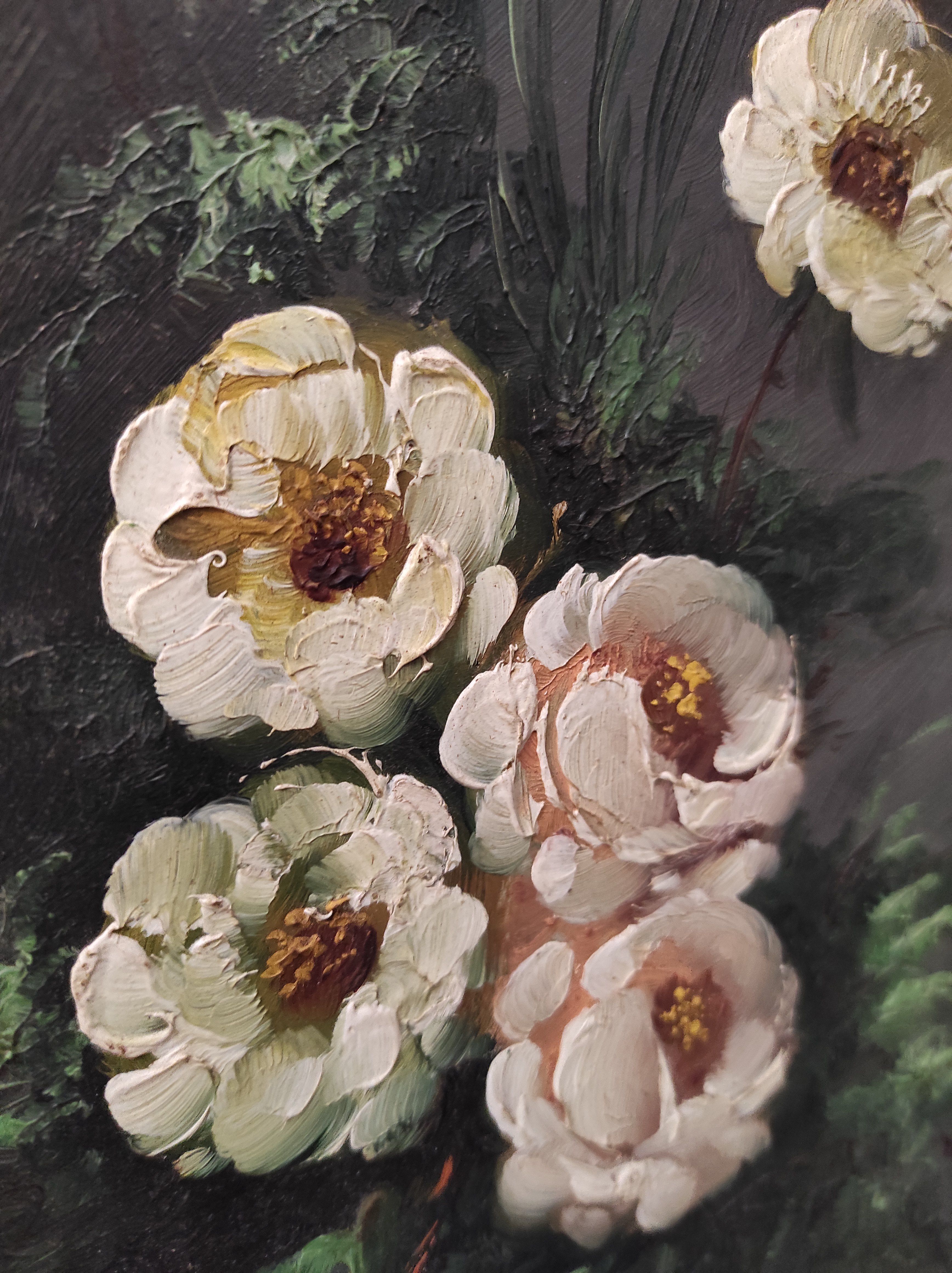 Vintage French oil painting of flowers, signed, on board