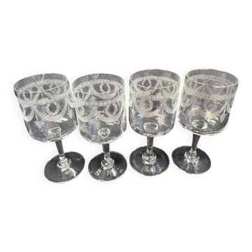 4 Water glasses – Guilloché crystal – Art Nouveau
