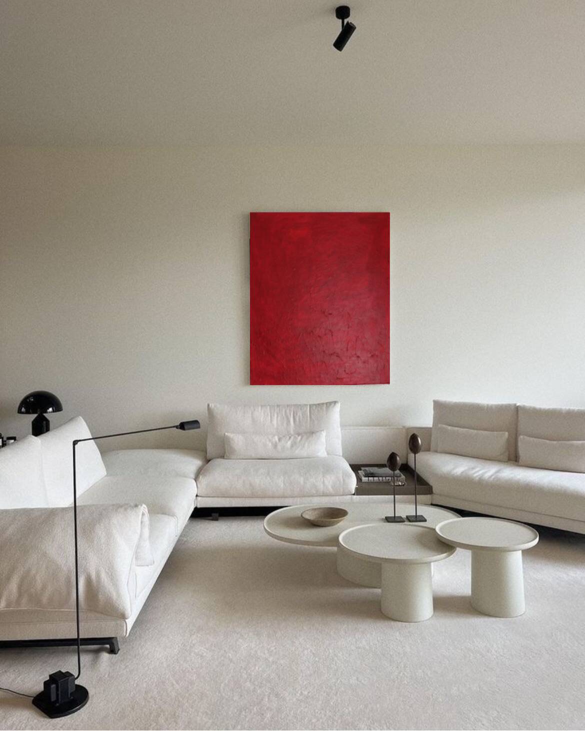 Abstract textured blood red on frame 100x81cm