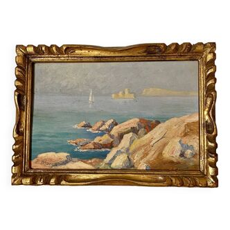 Oil on canvas representing a navy signed e.monza