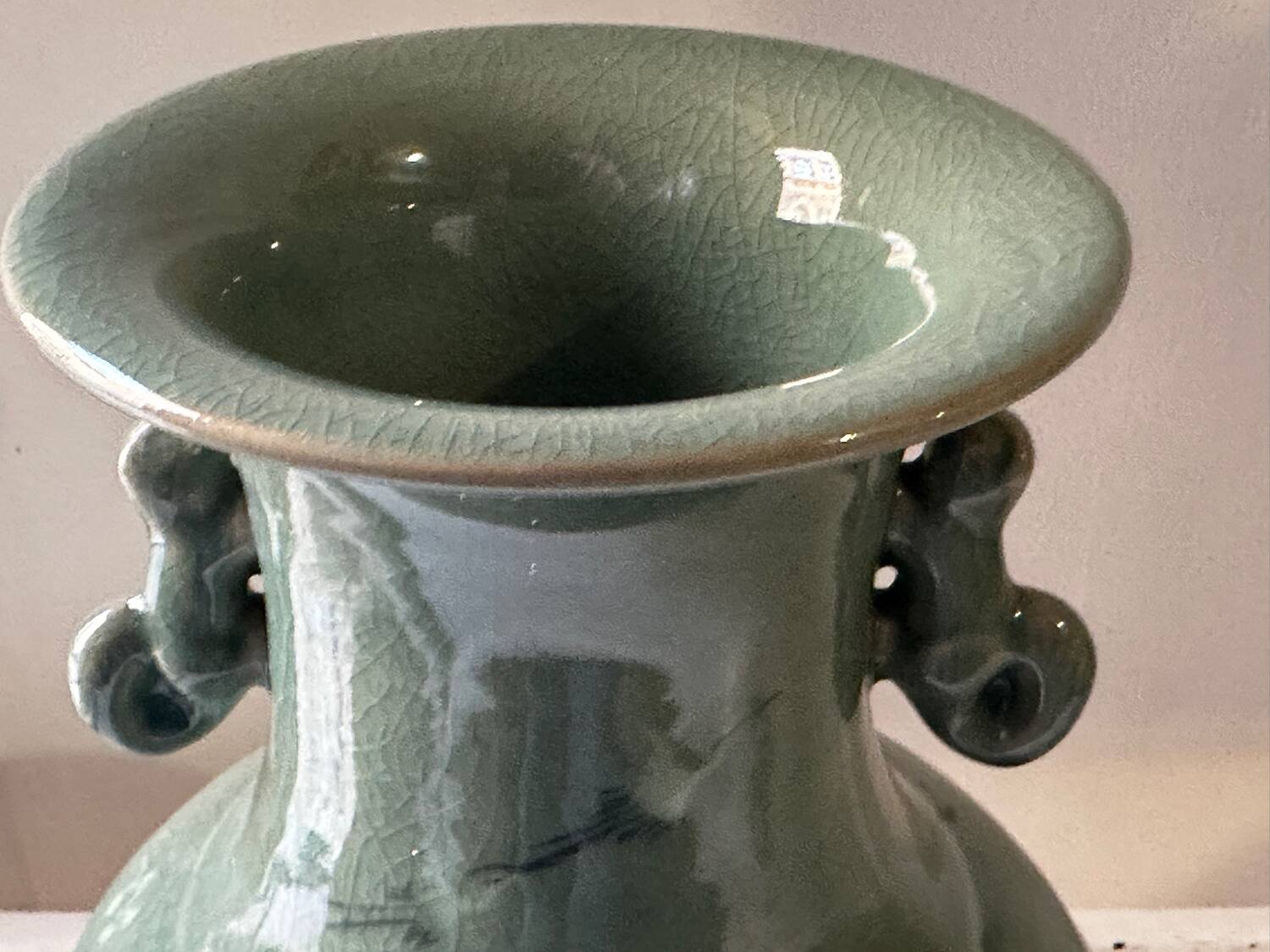 Celadon vase with openwork cranes H 29 cm