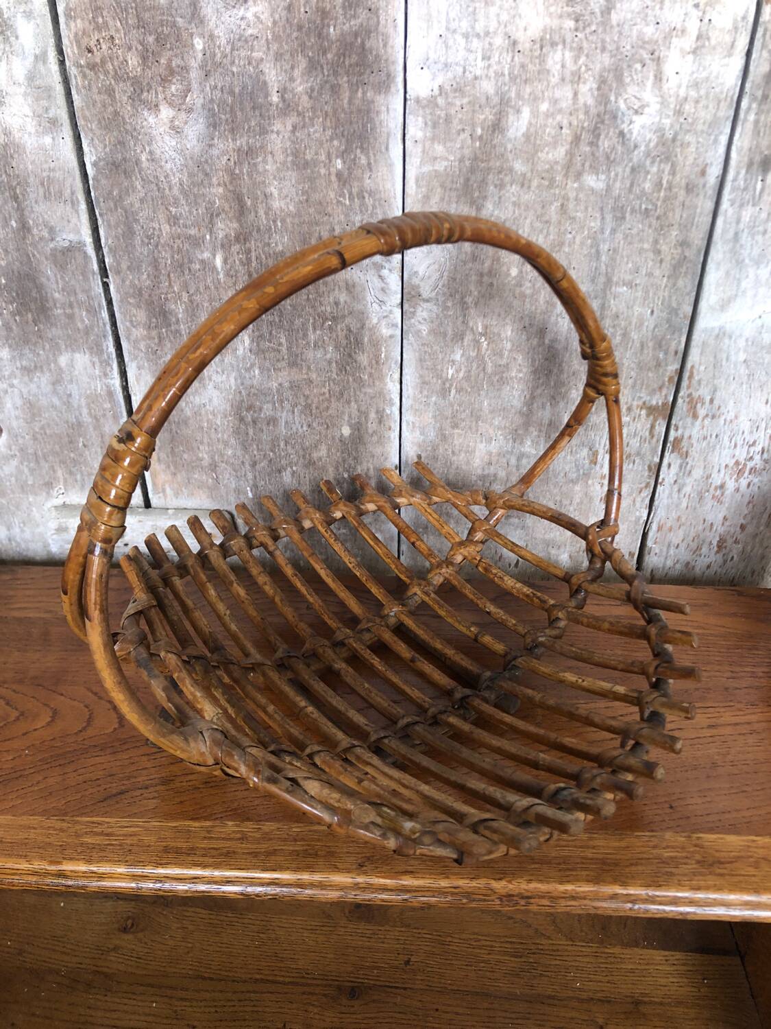 Old rattan picking basket vintage wood garden