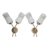 Pair of brass and glass wall lights 1960