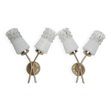 Paire appliques laiton et verre 1960