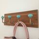 Retro vintage wall coat rack - 4 azure blue ceramic hooks