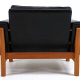 Vintage mid-century poul m. volther leather and oak lounge chair 1960,s