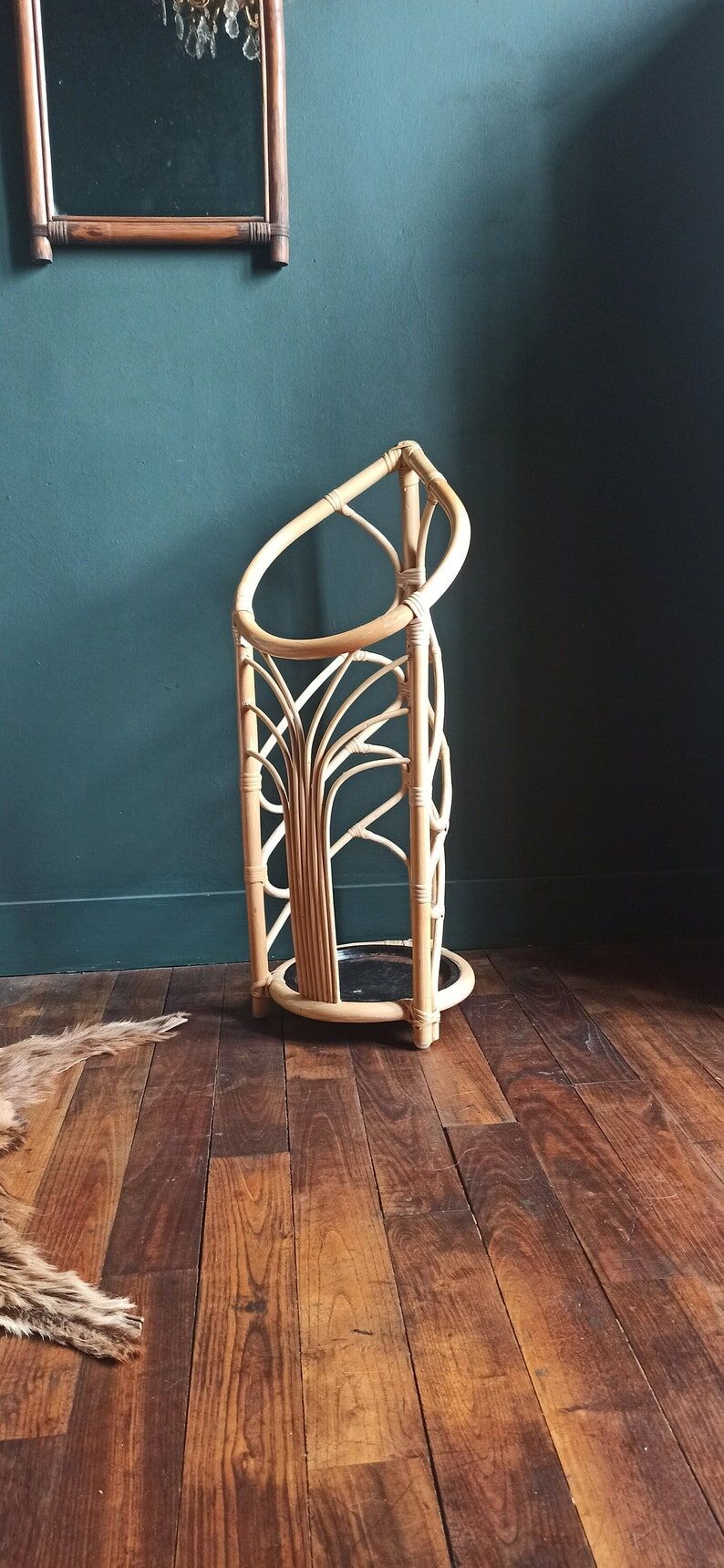 Rattan umbrella holder, vintage rattan plant holder, basket