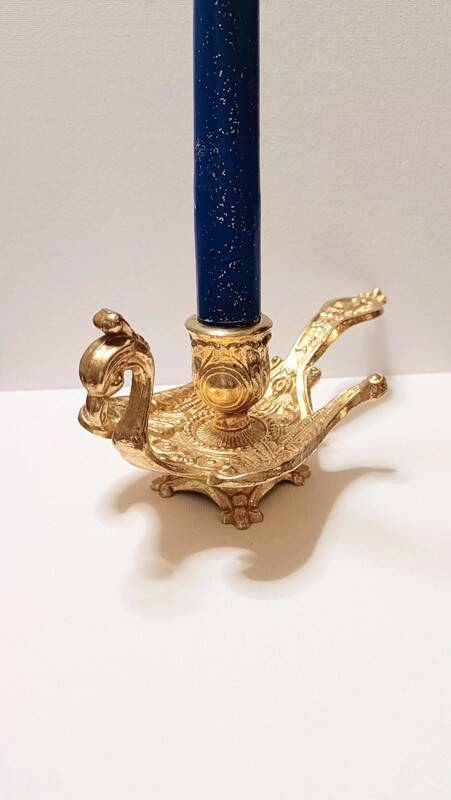 Peacock candle holder in gilded brass 1970