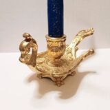 Peacock candle holder in gilded brass 1970