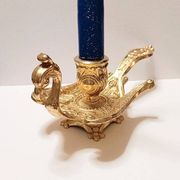 Peacock candle holder in gilded brass 1970