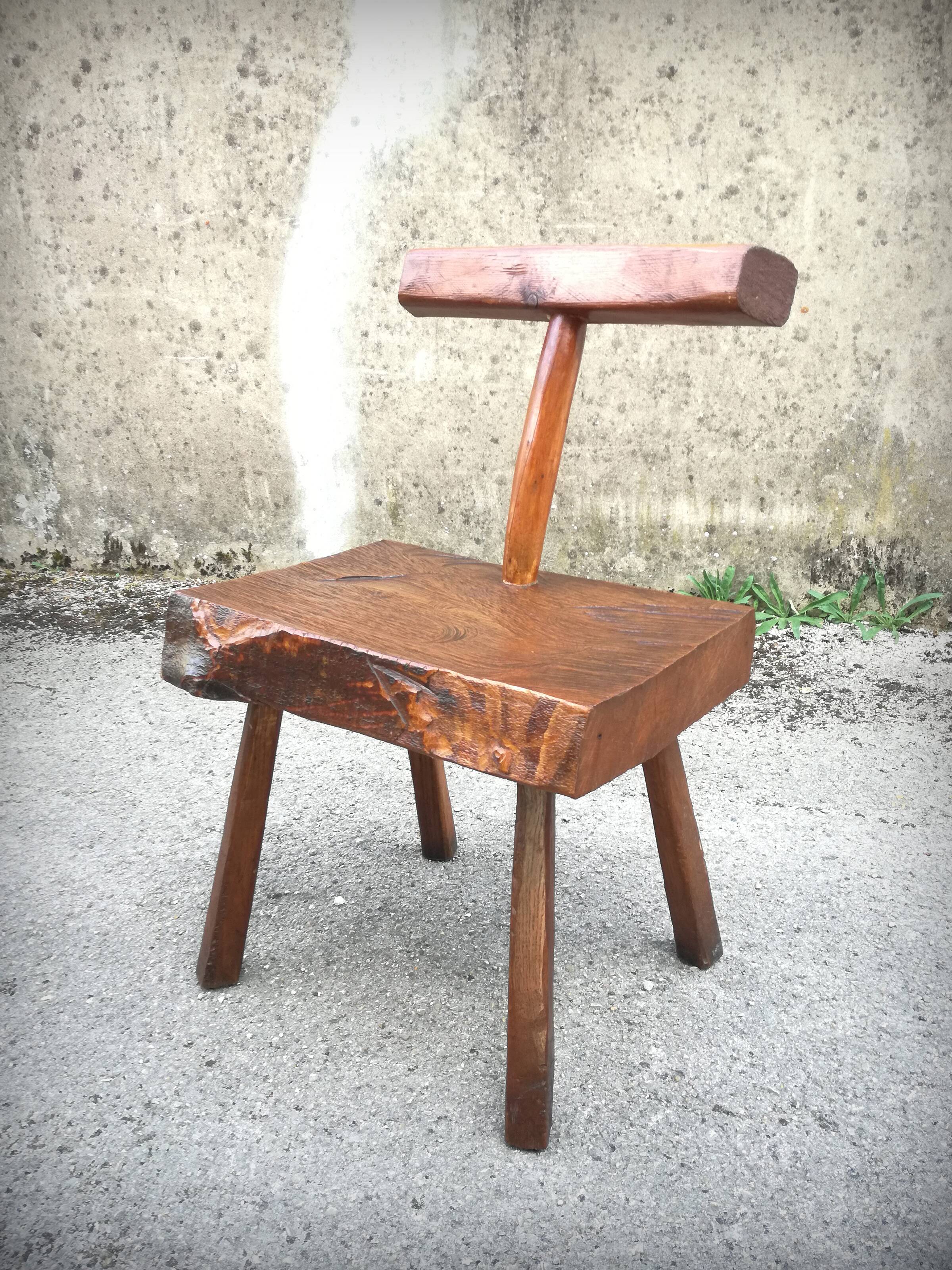 Brutalist handcrafted chairs, France, 1960s, set of 5
