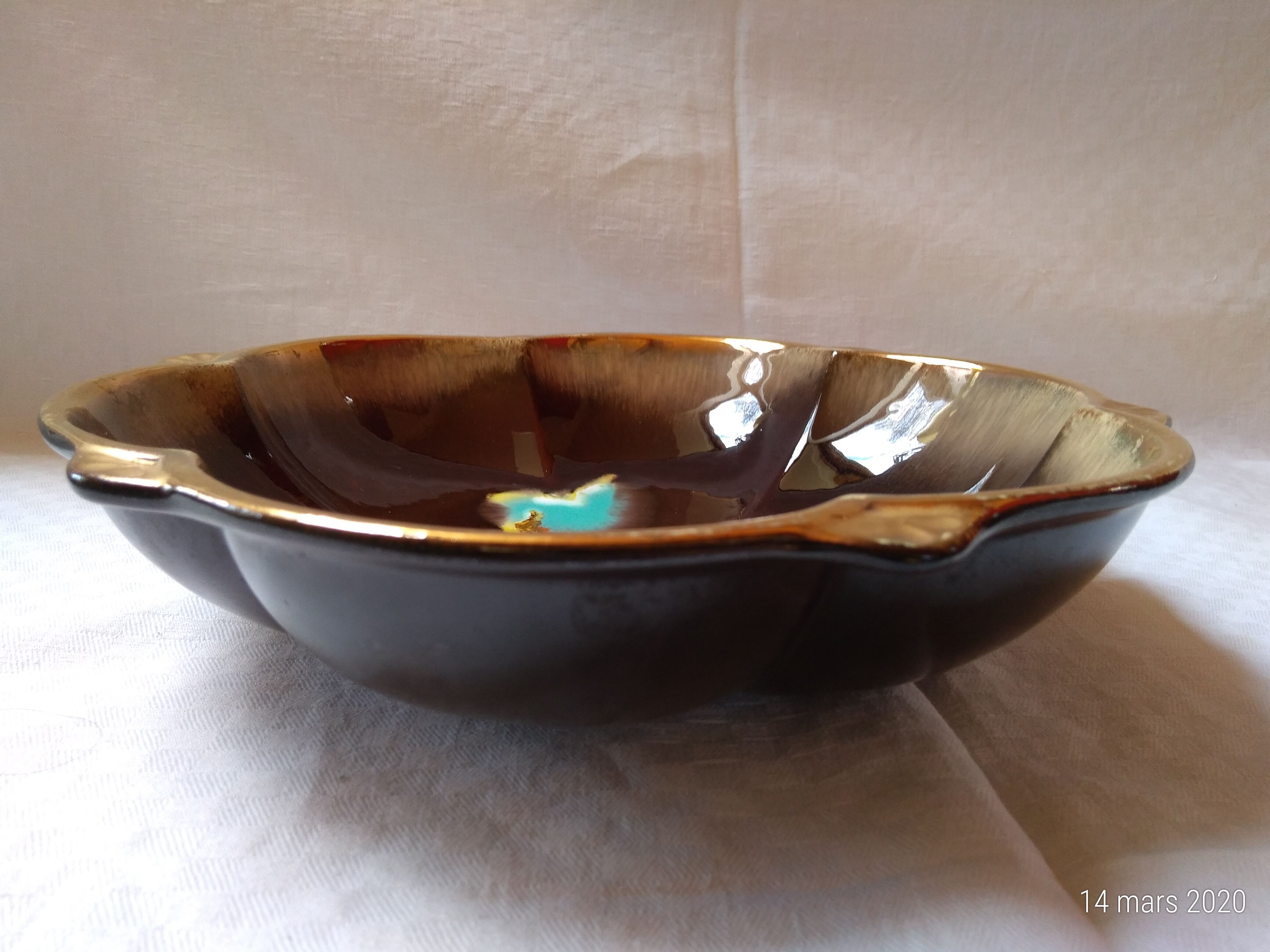 West Germany ceramic dish, fruit cut