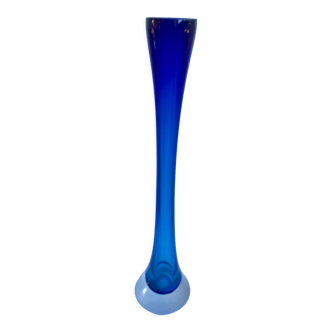 Vase soliflore en verre bleu roi années 70