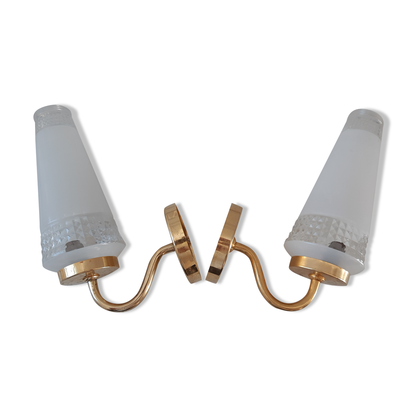 Pair of glass and gilded metal sconces 50s