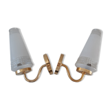 Pair of glass and gilded metal sconces 50s