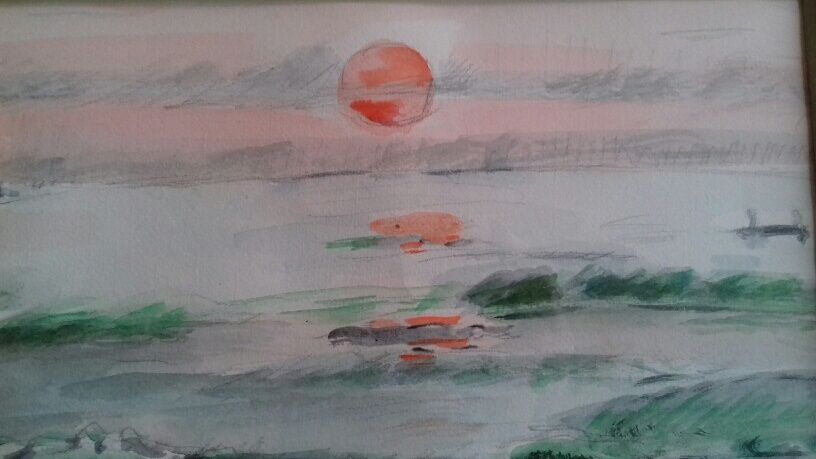 Ancient painting, watercolor "sunset"