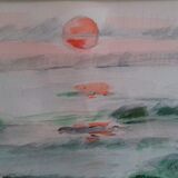 Tableau ancien , aquarelle " soleil couchant "