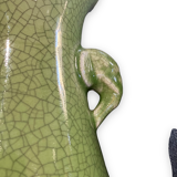 Green cracked ceramic vase Elephant Handles China XXth