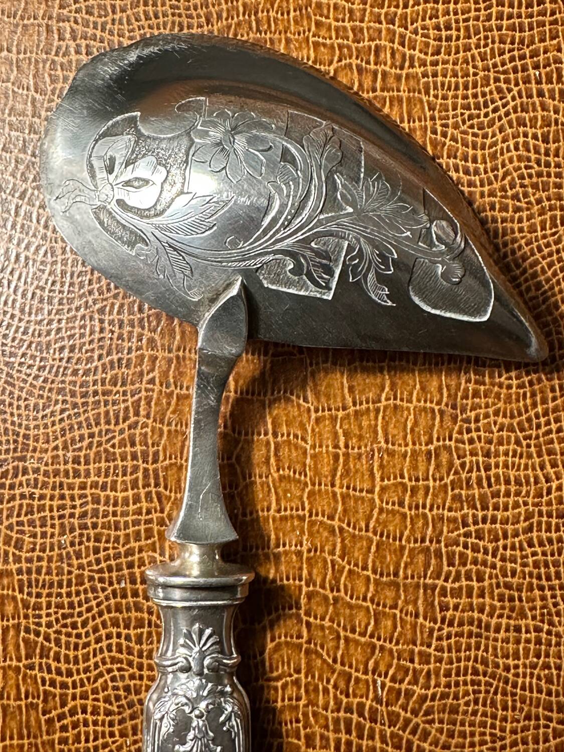 Art-Nouveau Sauce Spoon Floral Decor - Silver & Vermeil
