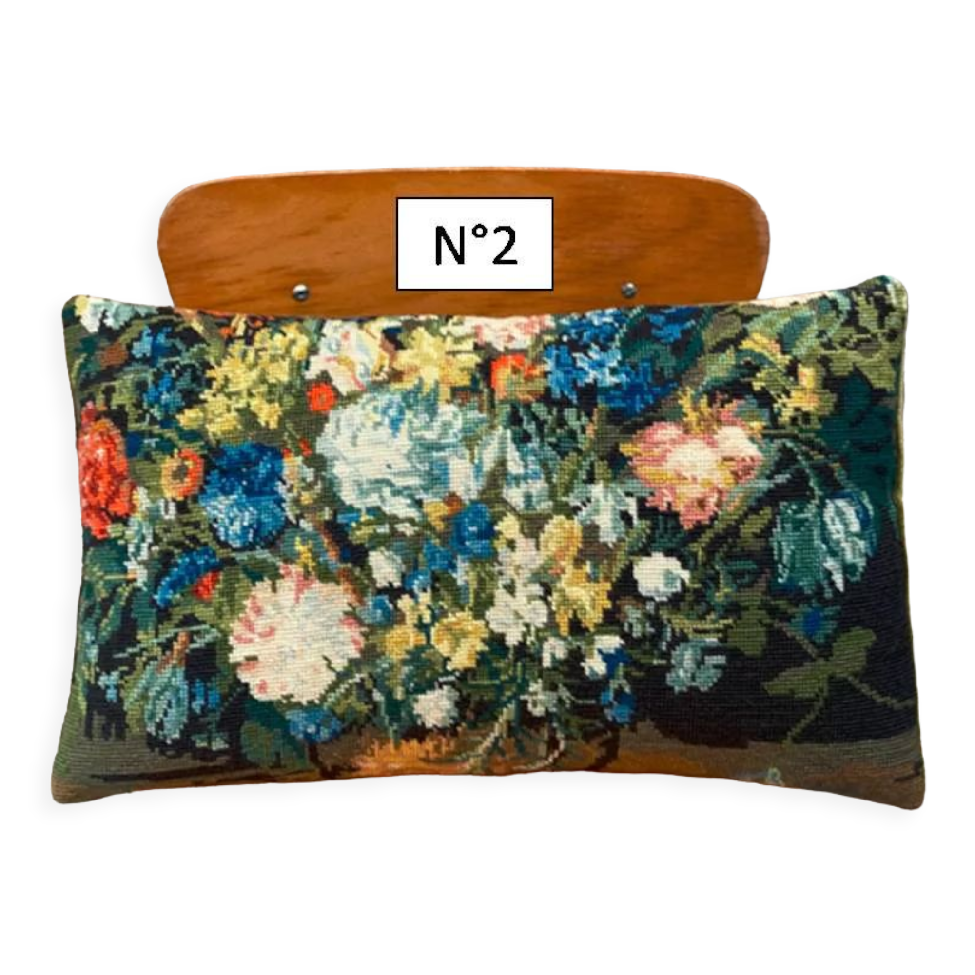 Vintage canvas cushion and velvet flower pattern