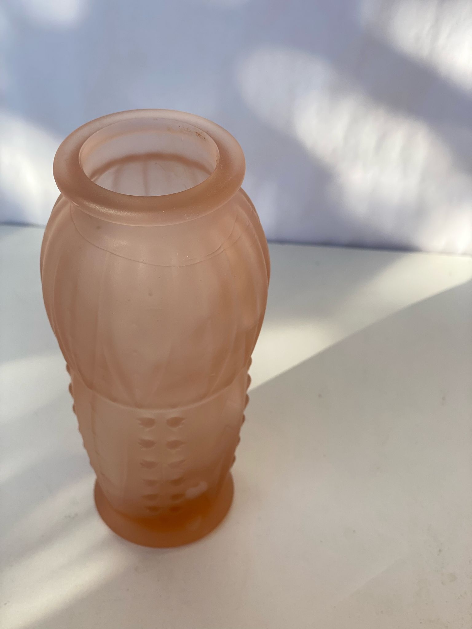 Art deco vase in pressed glass lily of the valley pattern