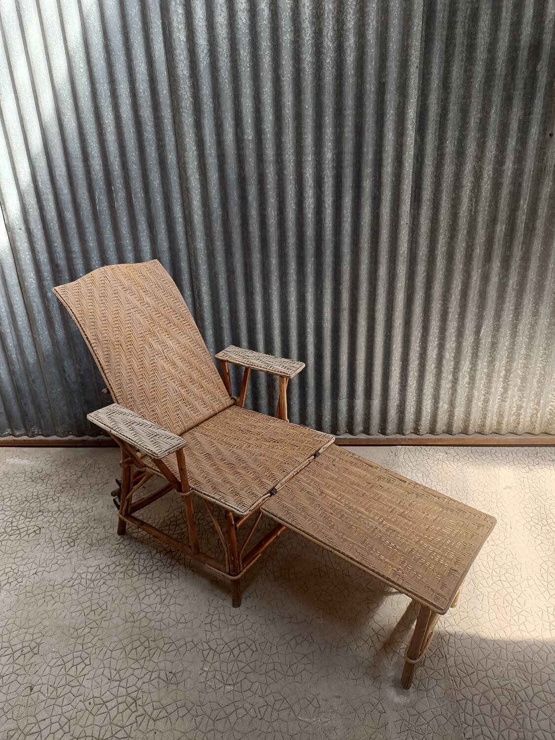Sun lounger - Deckchair - Vintage rattan wicker lounge chair